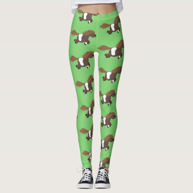 Cute lycklig Shetland pony tecknad illustration Leggings (Framsida)