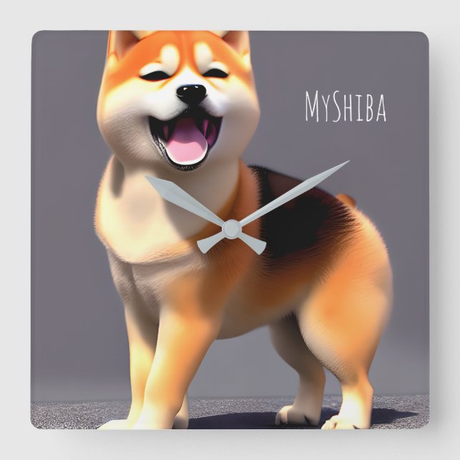 Cute Lycklig Shiba Inu Anpassningsbar Porträtt Pho Fyrkantig Klocka (Framsida)