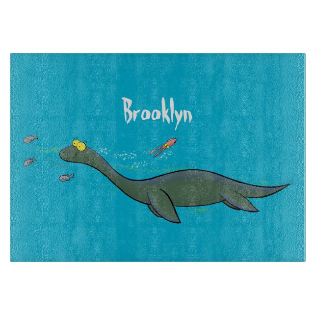 Cute, lycklig sjömonsterplesiosaur tecknad (Framsidan)
