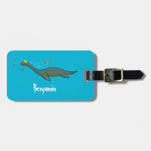 Cute, lycklig sjömonsterplesiosaur tecknad bagagebricka