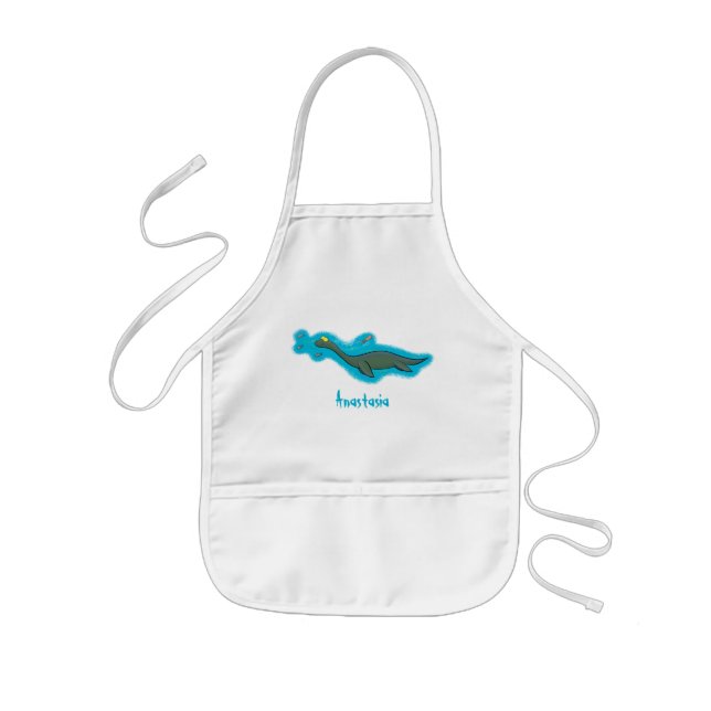 Cute, lycklig sjömonsterplesiosaur tecknad barnförkläde (Framsidan)