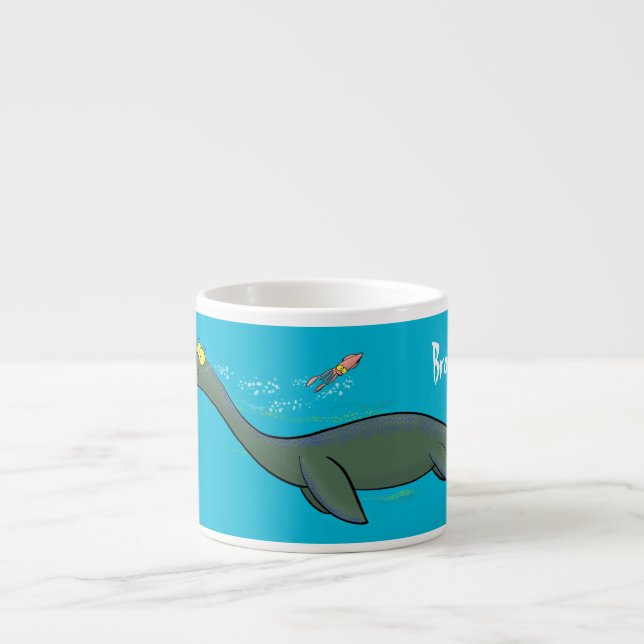 Cute, lycklig sjömonsterplesiosaur tecknad espressomugg (Framsidan)