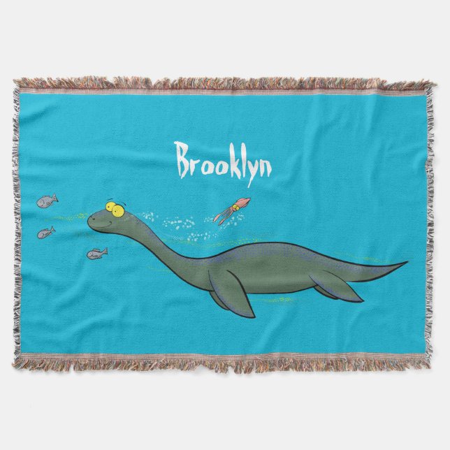 Cute, lycklig sjömonsterplesiosaur tecknad filt (Framsidan)