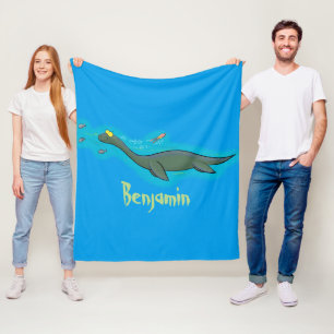 Cute, lycklig sjömonsterplesiosaur tecknad fleecefilt
