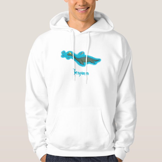Cute, lycklig sjömonsterplesiosaur tecknad hoodie (Framsida)