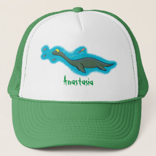 Cute, lycklig sjömonsterplesiosaur tecknad keps