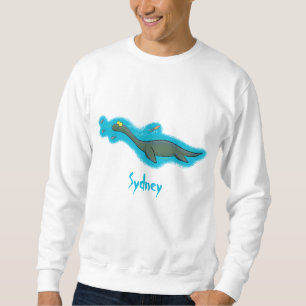 Cute, lycklig sjömonsterplesiosaur tecknad lång ärmad tröja