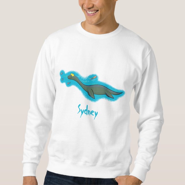 Cute, lycklig sjömonsterplesiosaur tecknad lång ärmad tröja (Framsida)