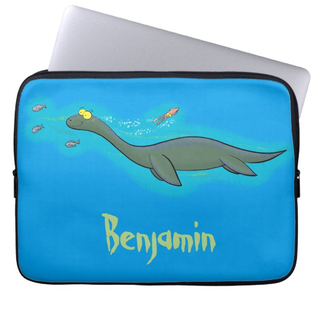 Cute, lycklig sjömonsterplesiosaur tecknad laptop fodral (Framsidan)