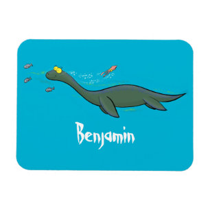 Cute, lycklig sjömonsterplesiosaur tecknad magnet