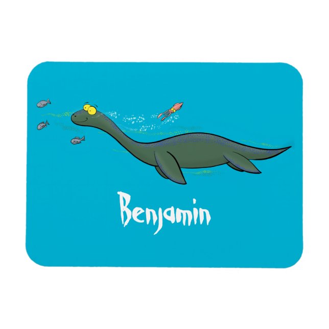 Cute, lycklig sjömonsterplesiosaur tecknad magnet (Horisontell)