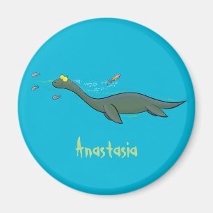 Cute, lycklig sjömonsterplesiosaur tecknad magnet