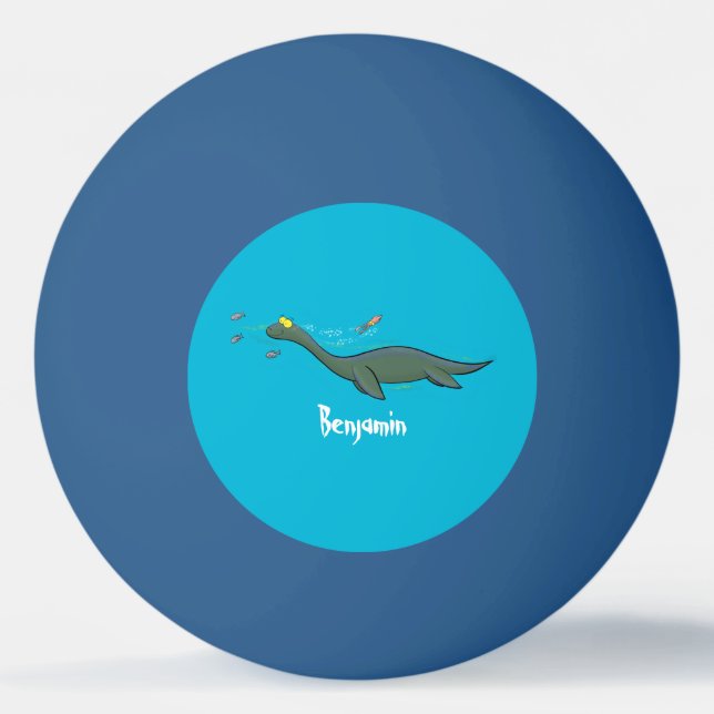 Cute, lycklig sjömonsterplesiosaur tecknad pingisboll (Framsidan)