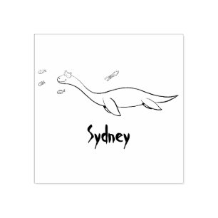 Cute, lycklig sjömonsterplesiosaur tecknad stämpel