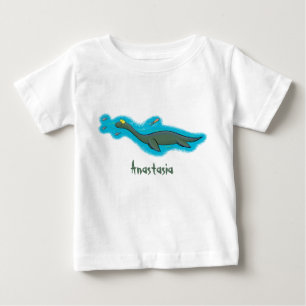 Cute, lycklig sjömonsterplesiosaur tecknad t shirt