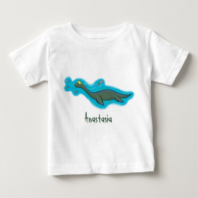 Cute, lycklig sjömonsterplesiosaur tecknad t shirt (Framsida)