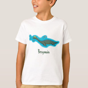 Cute, lycklig sjömonsterplesiosaur tecknad t shirt