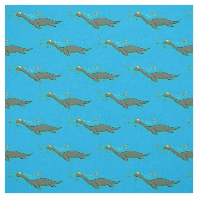 Cute, lycklig sjömonsterplesiosaur tecknad tyg (Provkarta)