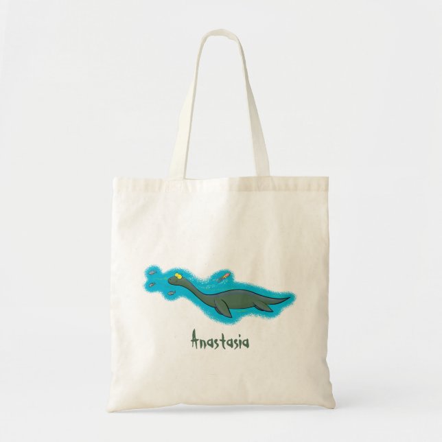Cute, lycklig sjömonsterplesiosaur tecknad tygkasse (Framsidan)