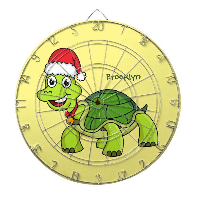 Cute lycklig sköldpadda med julhatt darttavla (Framsidan)