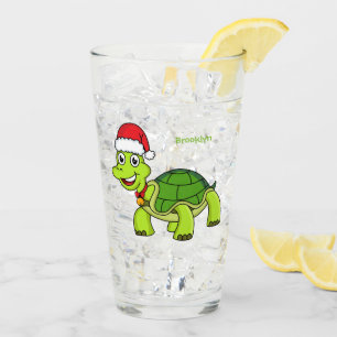 Cute lycklig sköldpadda med julhatt glaskopp