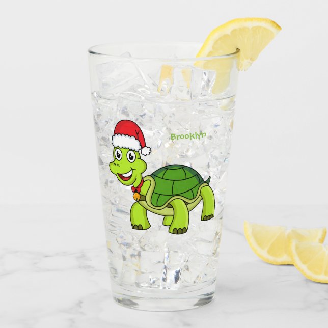 Cute lycklig sköldpadda med julhatt glaskopp (Bakside Is)