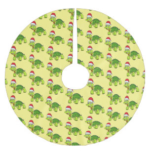 Cute lycklig sköldpadda med julhatt julgransmatta borstad polyester