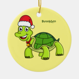 Cute lycklig sköldpadda med julhatt julgransprydnad keramik