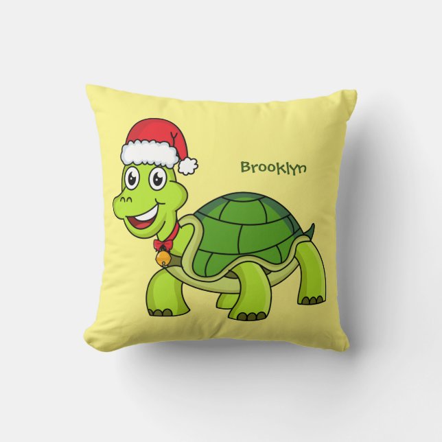 Cute lycklig sköldpadda med julhatt kudde (Framsida)