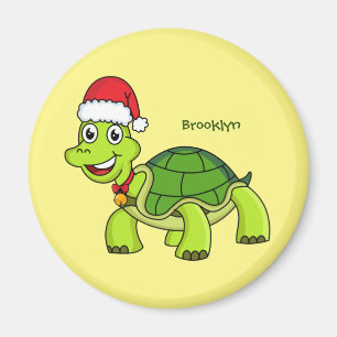 Cute lycklig sköldpadda med julhatt magnet
