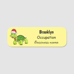 Cute lycklig sköldpadda med julhatt namnbricka