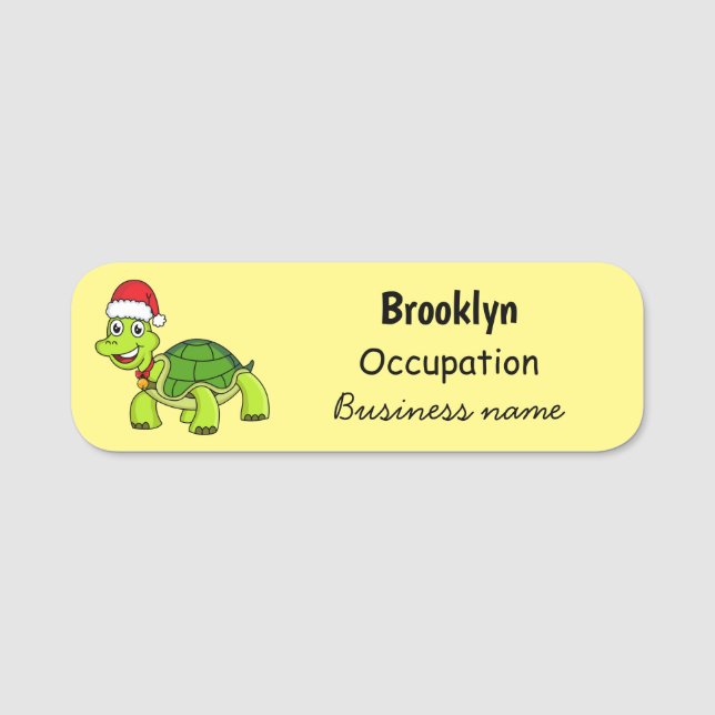 Cute lycklig sköldpadda med julhatt namnbricka (Framsida)