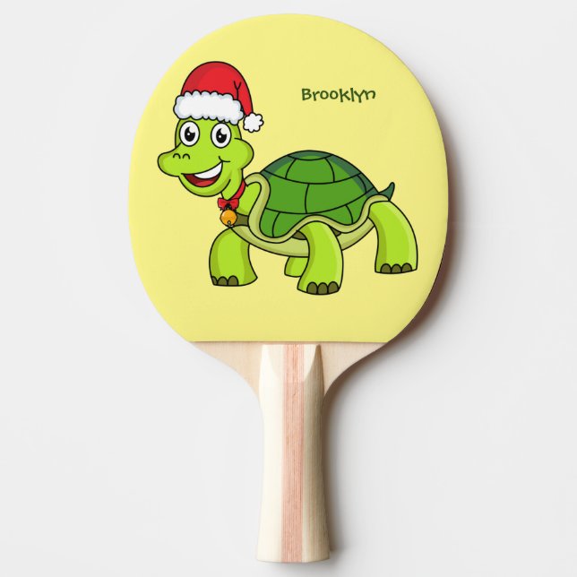 Cute lycklig sköldpadda med julhatt pingisracket (Framsidan)