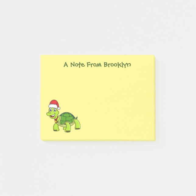 Cute lycklig sköldpadda med julhatt post-it block (Framsida)