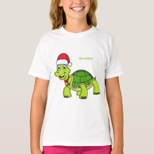 Cute lycklig sköldpadda med julhatt t shirt