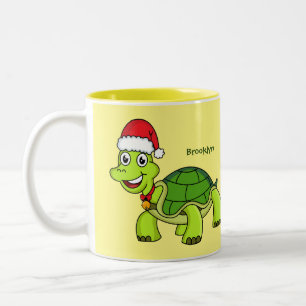 Cute lycklig sköldpadda med julhatt Två-Tonad mugg