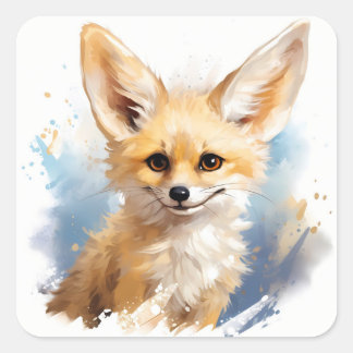 Cute Lycklig Smiling Brown Fennec Fox Fyrkantigt Klistermärke