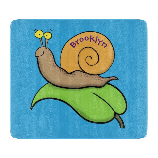 Cute, lycklig snigel på tecknaden löv (Framsidan)