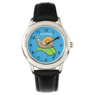 Cute, lycklig snigel på tecknaden löv armbandsur