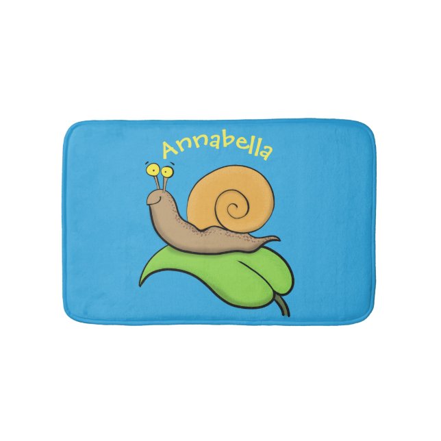 Cute, lycklig snigel på tecknaden löv badrumsmatta (Framsidan)