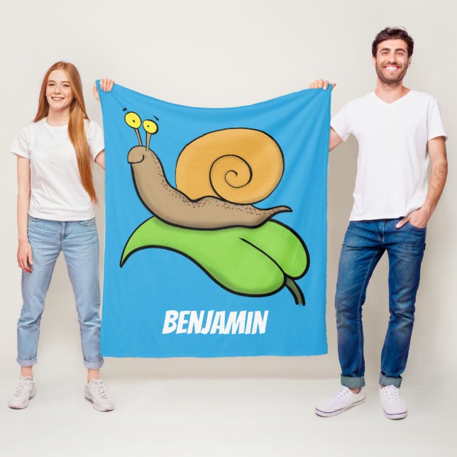 Cute lycklig snigel på tecknaden löv fleecefilt (På plats)