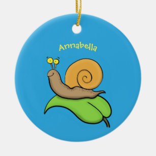 Cute, lycklig snigel på tecknaden löv julgransprydnad keramik