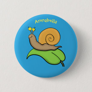 Cute, lycklig snigel på tecknaden löv knapp