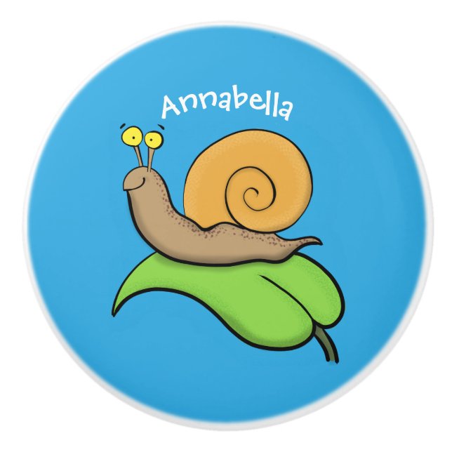 Cute, lycklig snigel på tecknaden löv knopp (Framsidan)