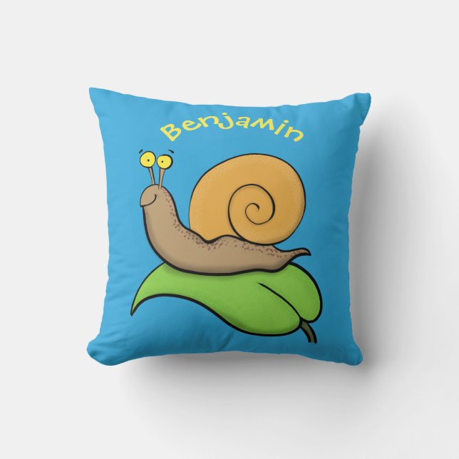Cute, lycklig snigel på tecknaden löv kudde (Framsida)