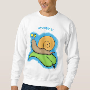 Cute, lycklig snigel på tecknaden löv lång ärmad tröja