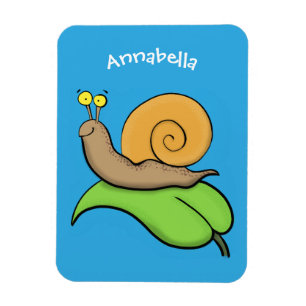 Cute, lycklig snigel på tecknaden löv magnet