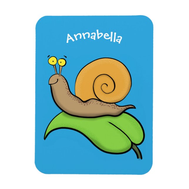 Cute, lycklig snigel på tecknaden löv magnet (Vertikal)