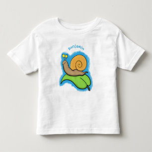 Cute, lycklig snigel på tecknaden löv t shirt
