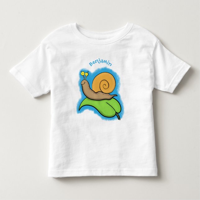 Cute, lycklig snigel på tecknaden löv t shirt (Framsida)